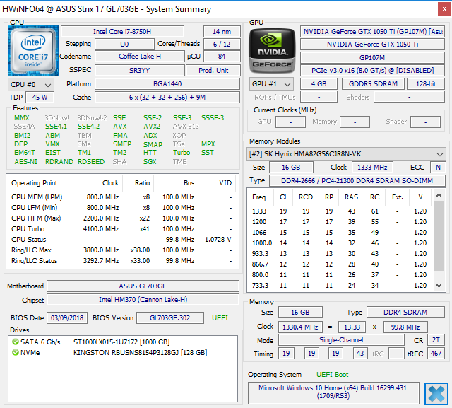 Asus ROG Strix Scar GL703 Core i7-8750H 17.3 FHD Windows 10